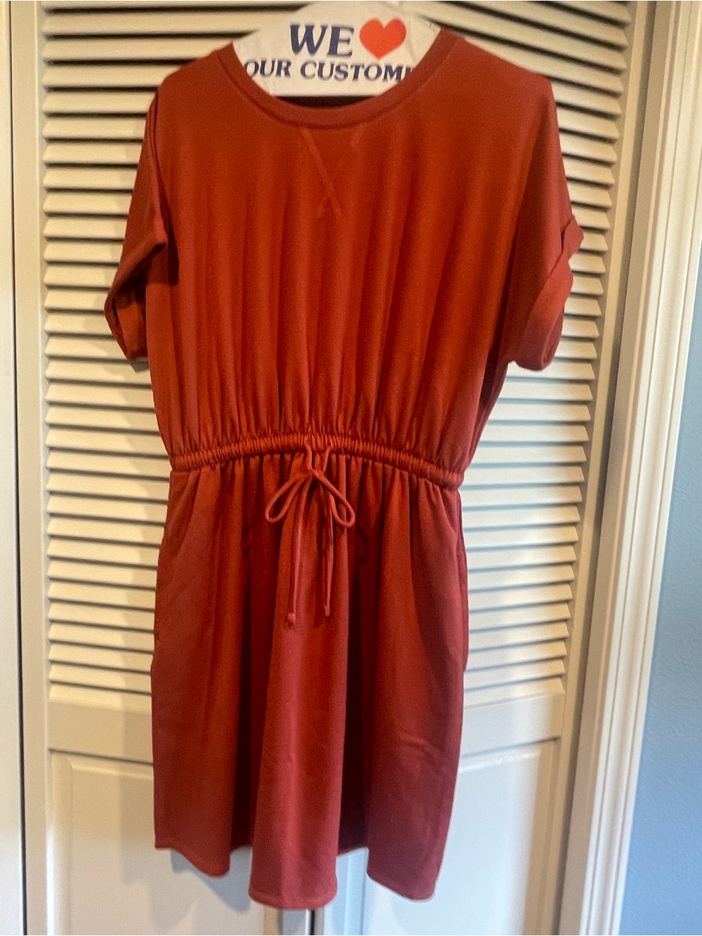 24x7 Rust Red Drawstring Waist T-Shirt Dress - soft cotton, NWOT!  Size L